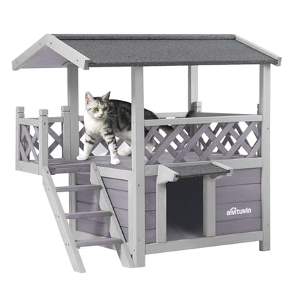 Aivituvin Cat House Outdoor Indoor Feral Kitty Shelter with Escape Door for Cats, Weatherproof Roof