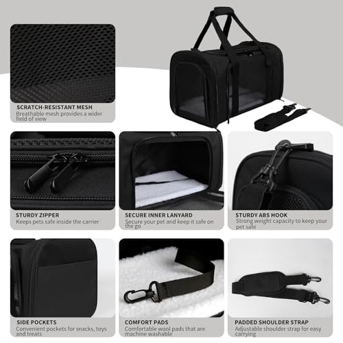 Carriers Soft-Sided Pet Carrier for Cats Dogs Under 15 lbs,TSA Airline Approved with 4 Ventilated Windows(Medium,Black) - color: black, size: 17.0"L x 11.0"W x 11.0"H