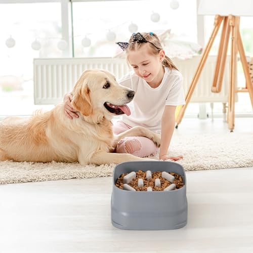 Slow Feeder Dog Bowls Large Breed Puppy Puzzle Feeding Dish Maze Feed Bowl Small Medium Dogs Plate Adjustable Ridges to Slower Down Eating Anti-slip Easy to Clean Indoor Use 7.5*7.5*4 in(Grey)