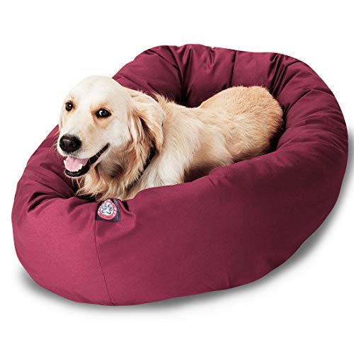 Majestic Pet 40 Inch Bagel Calming Dog Bed Washable – Cozy Soft Round Dog Bed with Spine Support for Dogs to Rest their Head - fluffy donut dog bed 40x29x9 (Inch) - Round Pet Bed Large – Burgundy - color: Burgundy