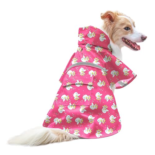 NACOCO Large Dog Raincoat Adjustable - Pet Water Proof Clothes Lightweight Rain Jacket Poncho Hoodies with Strip Reflective Pink (M, Pink Unic) - color: Pink Unic, size: Medium (Pack of 1)