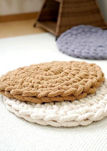 Hand-Woven Cat Mattress Nest Space Capsule Stepping Milk Round Cushion Pet Warm Pad Sleeping Four Seasons Indoor Pet Cat Climbing Frame Mat Enlarged Thickened (Brown, 35CM) - color: Brown, size: 35CM