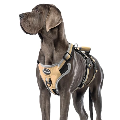 Escape Proof Dog Harness - No Pull Dog Harness with Handle, Soft Padded Reflective and Adjustable Full Body Pet Harness Vest for Medium Large Dogs Walking Hiking Training, Beige X-Large - color: Beige, size: X-Large
