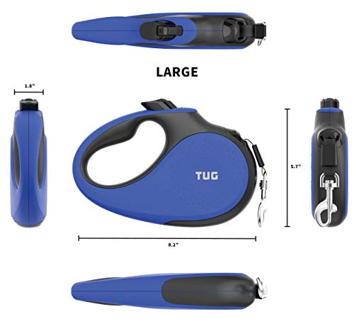 TUG 360° Tangle-Free Retractable Dog Leash with Anti-Slip Handle | 16 ft Strong Nylon Tape | One-Handed Brake, Pause, Lock (Large, Blue) - color: Blue, size: Large