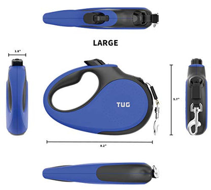 TUG 360° Tangle-Free Retractable Dog Leash with Anti-Slip Handle | 16 ft Strong Nylon Tape | One-Handed Brake, Pause, Lock (Large, Blue) - color: Blue, size: Large