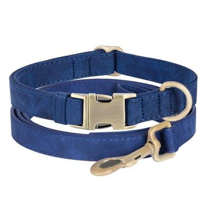 Genuine Leather Dog Collar - Adjustable Pet Collar with Quick Release Metal Buckle, Soft Skin Friendly Real Leather Collar for Small, Medium, Large Dogs (Blue Collar + Rope, M：Fit 12-20" Neck) - color: Blue Collar + Rope, size: M：Fit 12-20" Neck