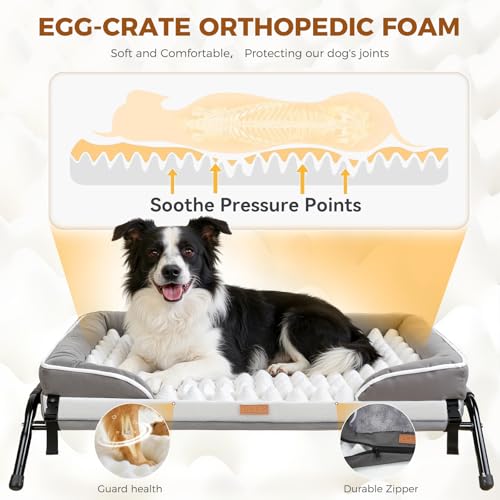 Cooling Elevated Dog Bed for Large Dogs, Portable Indoor & Outdoor Raised Dog Bed with Breathable Mesh,Pet Hammock Cots with Removable Dog Beds - size: 38.8"L x 29.9"W x 10.2"Th