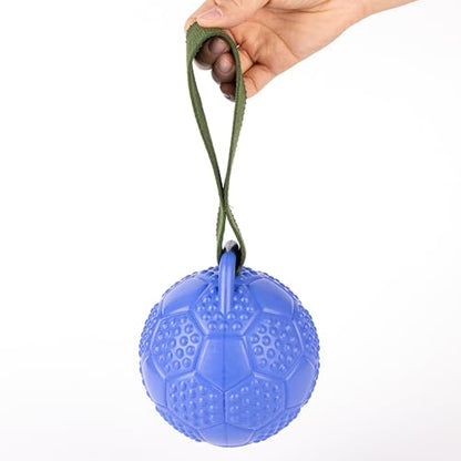 Fuzzl Eco Rubber Chuck & Treat Soccer Ball - Blue - Long Lasting Dog Chew Toys for Aggressive Chewers Strong Dog Toy for Dogs Durable Puppy Toys - style: Football Blue