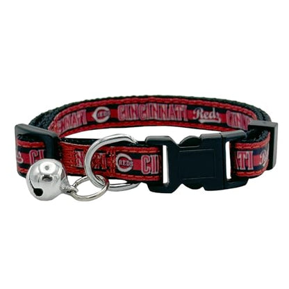 MLB CAT Collar Cincinnati Reds Satin Cat Collar Baseball Team Collar for Dogs & Cats. A Shiny & Colorful Cat Collar with Ringing Bell Pendant - color: Cincinnati Reds