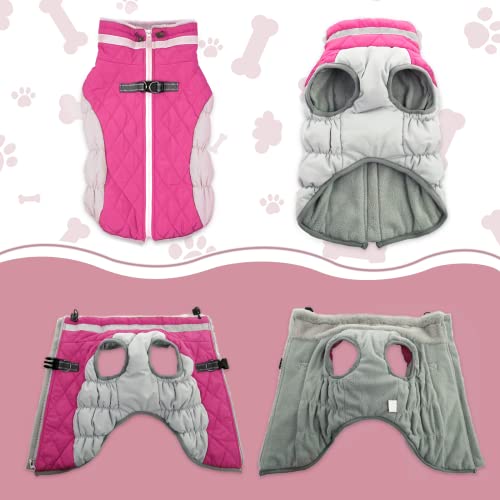 Lelepet Dog Coat Warm Dog Winter Coat Waterproof Dogs Jacket with Harness Built in Reflective Pet Fleece Vest Zip-Up Cold Weather Coats for Dogs Turtleneck & Windproof Coats Chihuahua Rose Red XS - color: Rose Red, size: X-Small