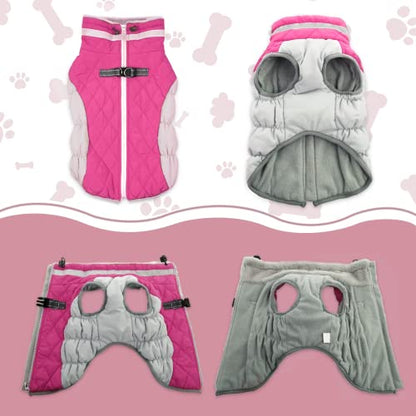 Lelepet Dog Coat Warm Dog Winter Coat Waterproof Dogs Jacket with Harness Built in Reflective Pet Fleece Vest Zip-Up Cold Weather Coats for Dogs Turtleneck & Windproof Coats Chihuahua Rose Red XS - color: Rose Red, size: X-Small