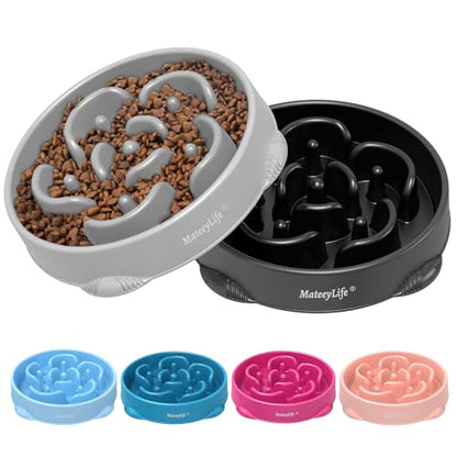 MateeyLife Large Slow Feeder Dog Bowls 2PCS, Anti-Choking Puzzle Dog Food Bowls, Anti-Slip Interactive Feeding Slow Down Eating, Bloat Stop Maze Dishes for Large Breeds 4 Cups Gray&Black - color: B-Gray&Black, size: Large