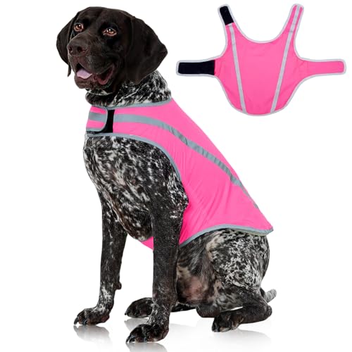 FUAMEY Dog Reflective Vest for Large Dogs,Dog Hunting Vest High-Visibility Dogs Safety Vest for Night Walking Water-Resistant Service Pet Gear Adjustable Outdoor Activities Pink L - color: Pink, size: Large