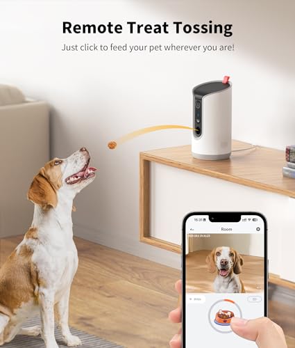 TKENPRO 2K Pet Camera Treat Dispenser, 360°View Dog Camera with Phone App, 5G&2.4G WiFi 2-Way Talk Pet Cam Indoor for Cats Remote Treat Tossing, Motion Alerts, Auto Tracking - color: White