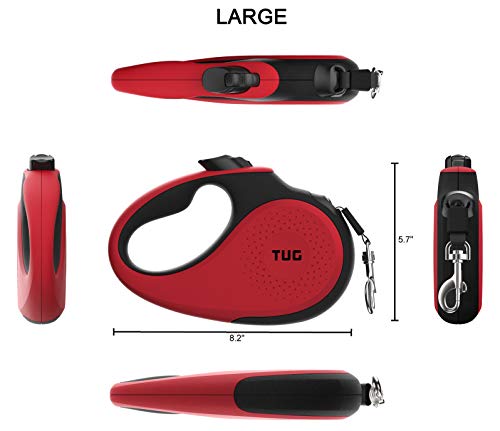 TUG 360° Tangle-Free Retractable Dog Leash with Anti-Slip Handle | 16 ft Strong Nylon Tape | One-Handed Brake, Pause, Lock (Large, Red) - color: Red, size: Large