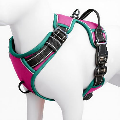 No Pull Dog Harness, No Chock Reflective Adjustable Soft Padded Pet Vest with Easy Control Handle, Easy Wearing with Stylish, Reinforced Knot, 2 Buckles - color: Pink/Turquoise, size: X-Small
