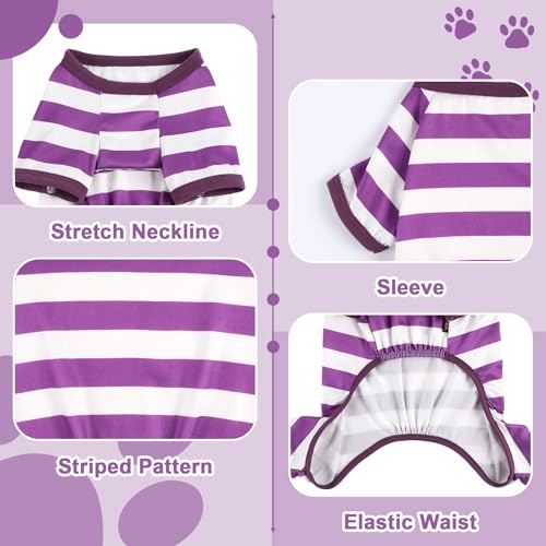 Dog Pajamas, Stretchy Puppy Jammies Onesie, Comfy Doggie Striped Pjs, Lightweight Soft Puppy Outfit, Dogs Clothes for Small Size Girl Boy(Purple,M) - color: Purple, size: Medium (Chest 16.9 in)