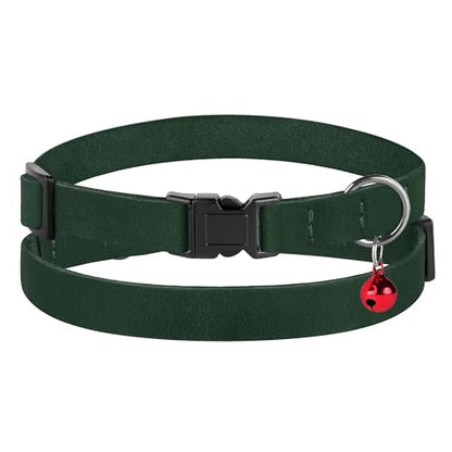 Breakaway Cat Collar Leather with Removable Bell - 13 Colors Available - Soft Adjustable Girl Boy Safety Lightweight Pet Kitten Collars Pink Brown Blue Green Red Orange Black (Emerald) - color: Emerald