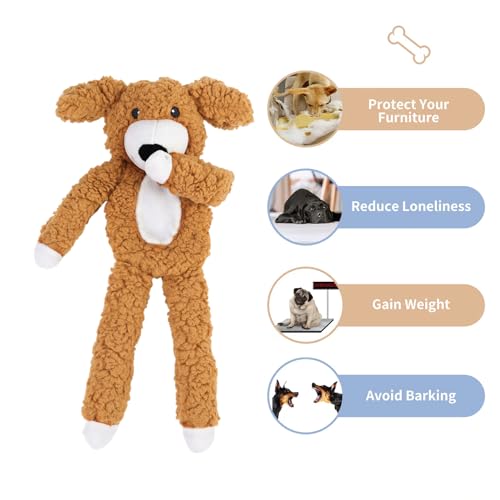 DODODOLA Dog Toys Plush Partial Stuffing Puppy Chew Toys for Teething Soft Squeaky Dog Toy to Keep Them Busy for Small Medium Big Large Dogs Pet - color: Tan Dog