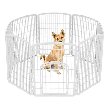 IRIS USA 34" Exercise 8-Panel Pet Playpen with Door, Dog Playpen, Puppy Playpen, Small Medium Large Dogs, Keep Pets Secure, Easy Assemble, Rust-Free, Heavy-Duty Molded Plastic, Customizable, White - color: White, style: 8-Panel w/ Door