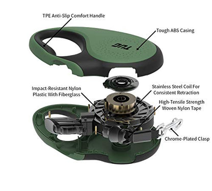 TUG 360° Tangle-Free Retractable Dog Leash with Anti-Slip Handle | 16 ft Strong Nylon Tape | One-Handed Brake, Pause, Lock (Small, Green) - color: Green, size: Small