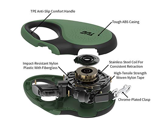 TUG 360° Tangle-Free Retractable Dog Leash with Anti-Slip Handle | 16 ft Strong Nylon Tape | One-Handed Brake, Pause, Lock (Medium, Green) - color: Green, size: Medium