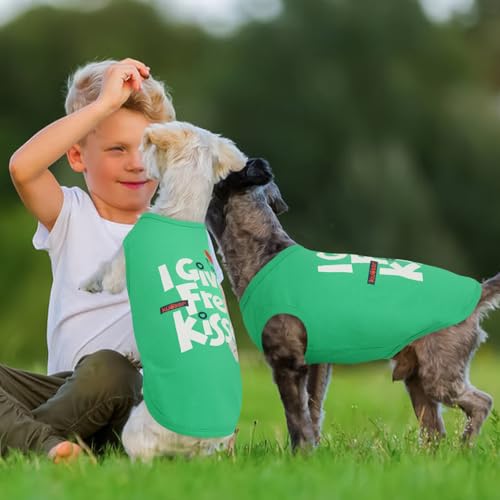 Kuoser Dog Shirt, Printed Dogs T-Shirt Soft Breathable Dog Shirts, Cute Doggy Sweatshirt for Small Medium Large Girls Boys, Pet Funny Clothes Tank Top Sleeveless Dogs Vest, Green M - color: Green, size: Medium (Chest: 18.5")