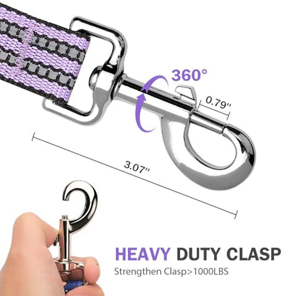 Hikiko 6 FT Heavy Duty Dog Leash with 2 Padded Handles,Traffic Handle & Advanced Easy Snap Hook,Reflective Walking Lead for Small Medium and Large Dogs (Lavender) - color: Lavender, size: 1 in x 6 ft