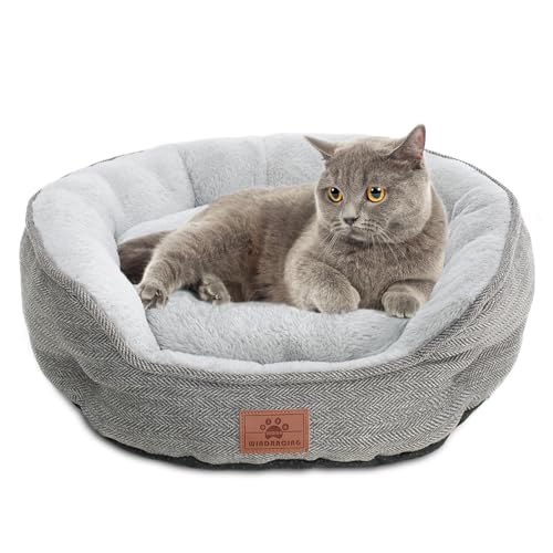 WINDRACING Cat Beds for Indoor Cats, Dog Bed for Small Dogs Breeds, Soft Kennel Bed, Comfy Durable Pet Sleeping Bed, Washable Roun Cat Bed & Non-Slip Bottom, Size 21" L x 18" W x 7" Th - color: Grey4, size: Medium