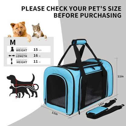 Carriers Soft-Sided Pet Carrier Large Carrier for Medium Large Cats Dogs Under 35Lbs,Breathable Ventilated Design,Collapsible Roomy Carrier with Airline Approved(X-Large,Blue) - color: blue, size: 20.0"L x 13.0"W x 13.0"H