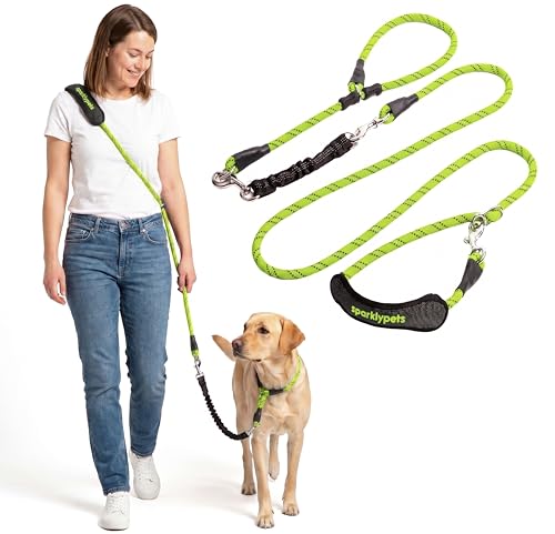 SparklyPets - Bungee Rope Handsfree Leash for 1 Dog - Demovable Slip Lead - Waist or Hip Belt Leash for Dog Walking, Running, Carnicross - Medium & Large Breeds - color: Green