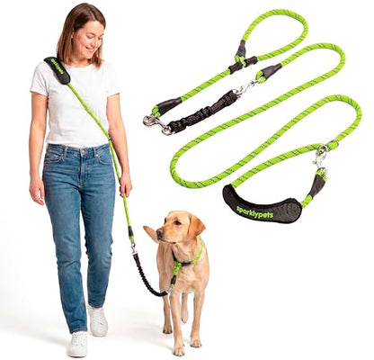 SparklyPets - Bungee Rope Handsfree Leash for 1 Dog - Demovable Slip Lead - Waist or Hip Belt Leash for Dog Walking, Running, Carnicross - Medium & Large Breeds - color: Green