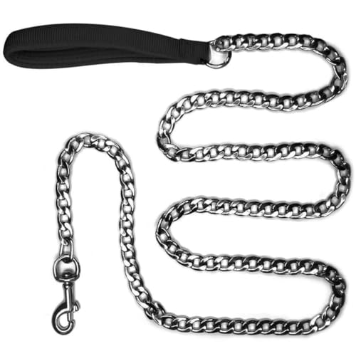 Premium Heavy Duty Extra Wide Links 13mm Dog Chain Leash, 6 Feet Faux Chrome Stainless Steel Cuban Link Chain Labor-Saving Spring Basic Leash for Medium Big Dogs Walking,Traffic Training Traveling