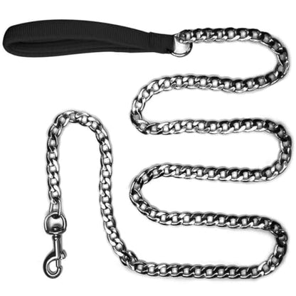 Premium Heavy Duty Extra Wide Links 13mm Dog Chain Leash, 6 Feet Faux Chrome Stainless Steel Cuban Link Chain Labor-Saving Spring Basic Leash for Medium Big Dogs Walking,Traffic Training Traveling