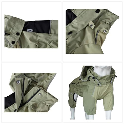 LOVELONGLONG Waterproof Dog Raincoat with Removable Hood – Outdoor Full Body Dog Jacket, Windproof Snowproof Shell Suit – All Season Pet Rain Gear Sage Green S+ - color: Sage Green, size: S+ (Back 13")