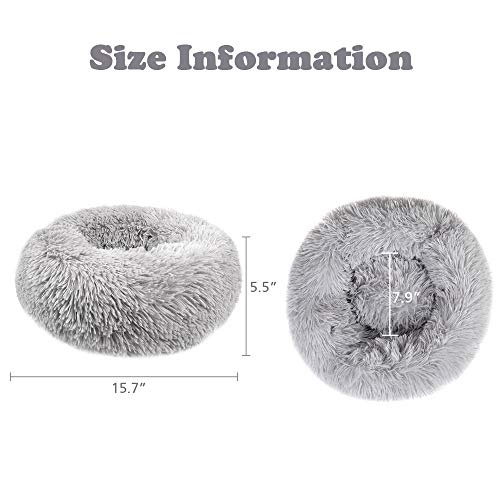 otoez Kitten Puppy Bed Extra Small XS Round Dog Cat Beds Anti Anxiety Plush Pet Calming Donut Bed with Non-Slip Waterproof Bottom, Washable (15.7", Light Grey) - color: Light Grey, size: 15.7"