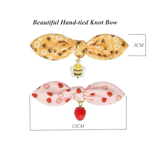2 Pack Cotton Cat Collar, Removable Bowtie, Floral Pattern, Safety Breakaway Clasp, Adjustable for Cats.(Adult Cat, Bee+Strawberry) - color: 2 Pack (Bee+Strawberry)