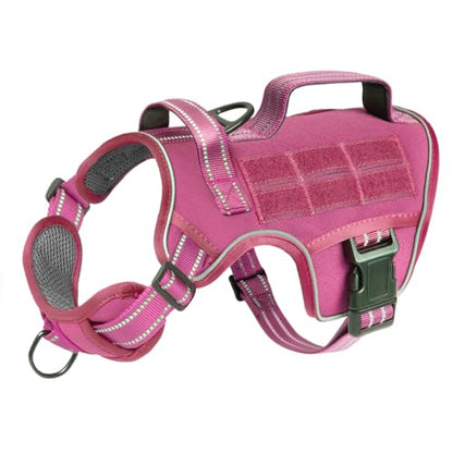 Small Dog Harness, Heavy Duty Tactical No Pull Dog Harness, No Choke, Easy On and Off Pet Vest with Molle System, Adjustable Reflective Dog Vest with Breathable Padded for Walking Hiking Training - color: Pink, size: S(Neck:16-22",Chest:20-28"),18-35 lbs