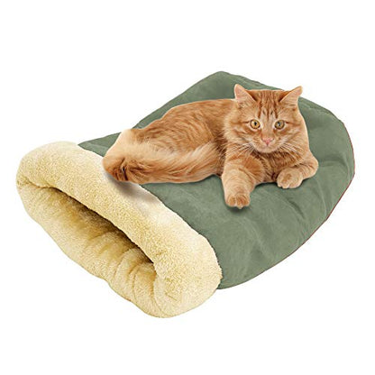 4 in 1 Self Warming Burrow Cat Bed, Pet Hideway Sleeping Cuddle Cave (Sage Green) - color: Sage Green