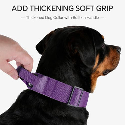 Tactical Thick Dog Collar, Adjustable Training Nylon Dog Collar, Heavy Duty Metal Buckle & Control Handle for Small Medium Large Dogs (L, Purple) - color: Purple, size: L