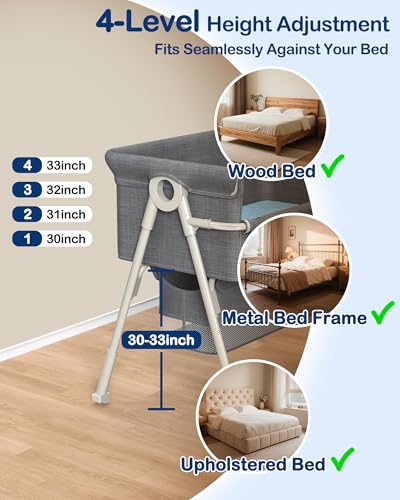 Bedside Dog Bed for Medium & Large Dogs, 4-Height Adjustable Pet Bassinet, Elevated Side-Sleeper Extension for High Human Bed, Washable Large Dog Couch with Auto-Braking Wheels(for Dogs Up to 77 lbs) - size: X-Large