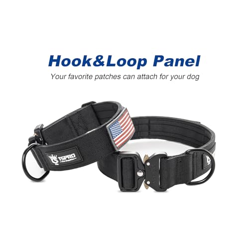 TSPRO Premium Dog Collars Tactical Dog Collar with Patch and Heavy Duty Quick-Release Metal Buckle Durable Thick and Adjustable for Medium to Large Dogs (Khaki M) - color: Basic Khaki, size: Patch-Equipped M (15"-18" Adjustable)