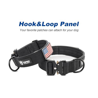 TSPRO Premium Dog Collars Tactical Dog Collar with Patch and Heavy Duty Quick-Release Metal Buckle Durable Thick and Adjustable for Medium to Large Dogs (Black M) - color: Basic Black, size: Patch-Equipped M (15"-18" Adjustable)