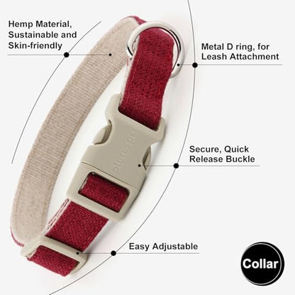 Plutus Pet Cotton Hemp Dog Collar and Leash Set, Adjustable Collar for Small, Medium, and Large Dogs, Heavy Duty and Soft on Skin, Red, XS - color: Red, size: X-Small