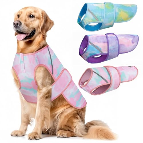 KYEESE Dog Cooling Vest, Lightweight Dog Cooler Jacket, 3D Breathable Mesh Pet Cooling Shirts for Summer with Reflective Stripe, Sun Protection Pet T Shirt for Beach, Hiking, Walking, Pink, 2XL - color: Pink, size: XX-Large (45-65lbs)