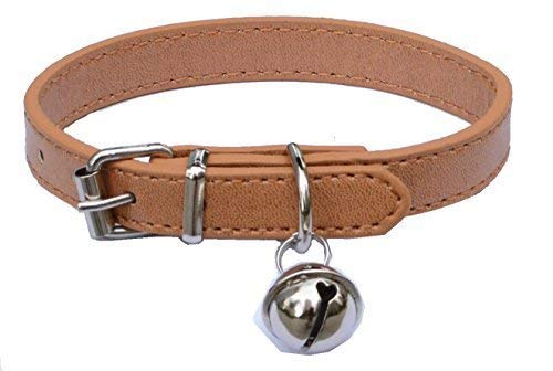 Beige Leather Pet Collars for Cats,Baby Puppy Dog,Adjustable 8"-10.5" Kitten Collar with Bell - color: Beige