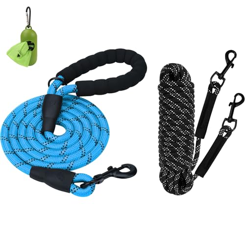 Taglory 30FT Long Dog Leash and 6 FT x 1/2 inch Rope Dog Leash, Recall Training Leash with 2 Swivel Hooks for Large Medium Small Dogs Walking, Camping, or Backyard