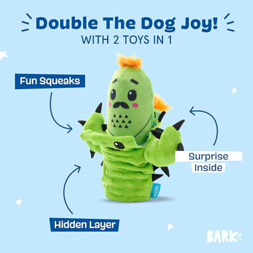 Barkbox 2 in 1 Interactive Plush Dog Toy - Rip and Reveal Toy for Dogs and Puppies - Stimulating Squeaky Pet Toys | Prickly Pete (Small) - color: Prickly Pete, size: Small Dog