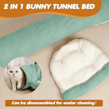 Spardar Bunny Tunnel Bed, 2-in-1 Collapsible Tunnel Tubes Toys, Washable, with Removable Mat Hideout, Interactive Toys for Rabbits Chinchilla Hedgehog Guinea Pigs Kitty, Matcha Green - color: Matcha Green