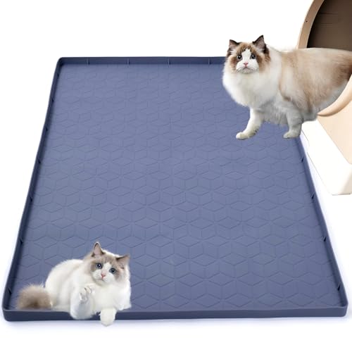 34" x 22" Diamond Cat Litter Mat, Absorbent & Fast-Dry Silicone Litter Trapping Mat with Raised Edges, Extra Large Waterproof Pad for Kitty Litter Box, Grey